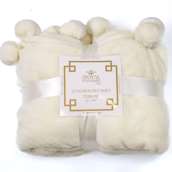 Cozy Pom Pom Throw - Soft White