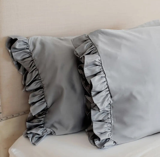 Ruffle Silk Pillowcase - Grey (Queen)