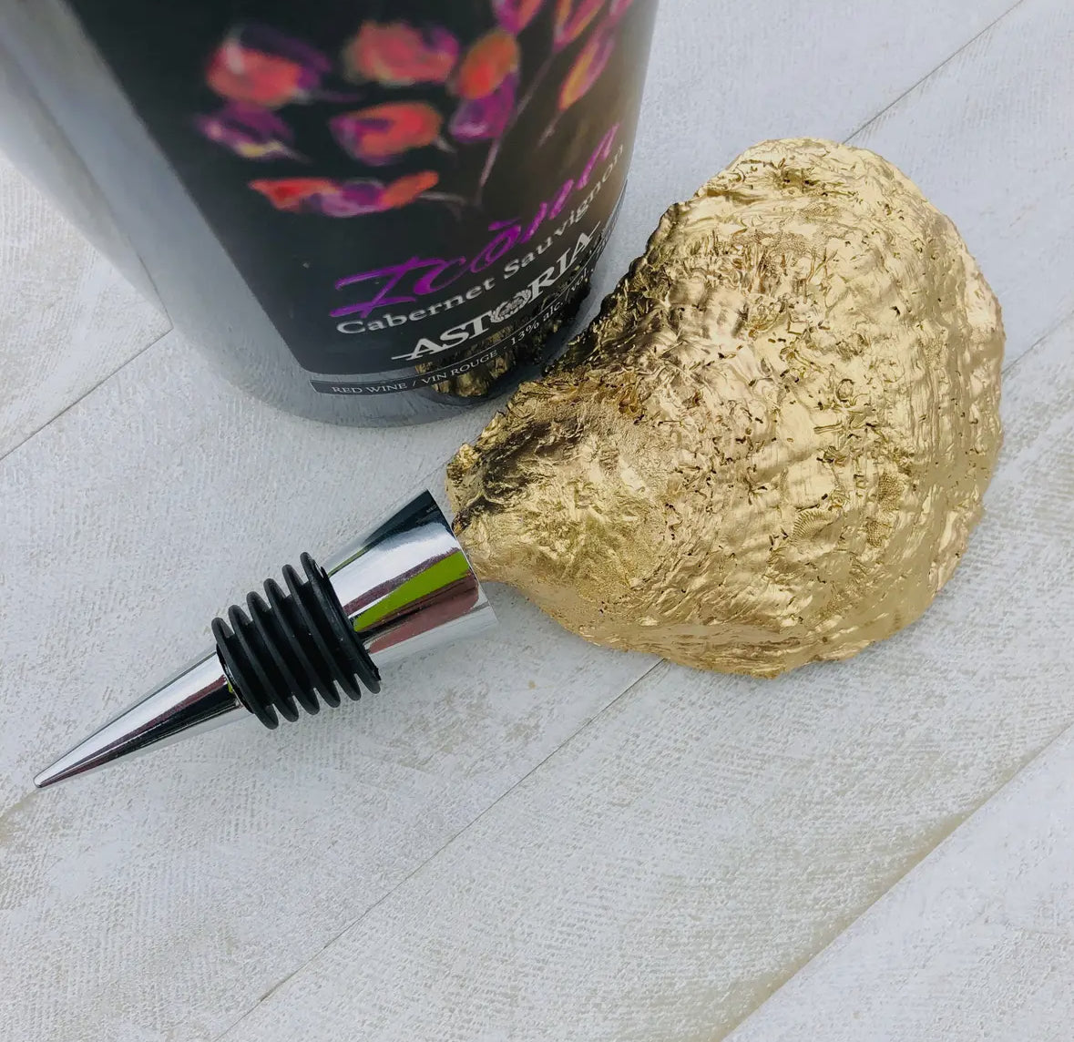 Oyster Shell Wine Stopper - Blue and White Chinoiserie