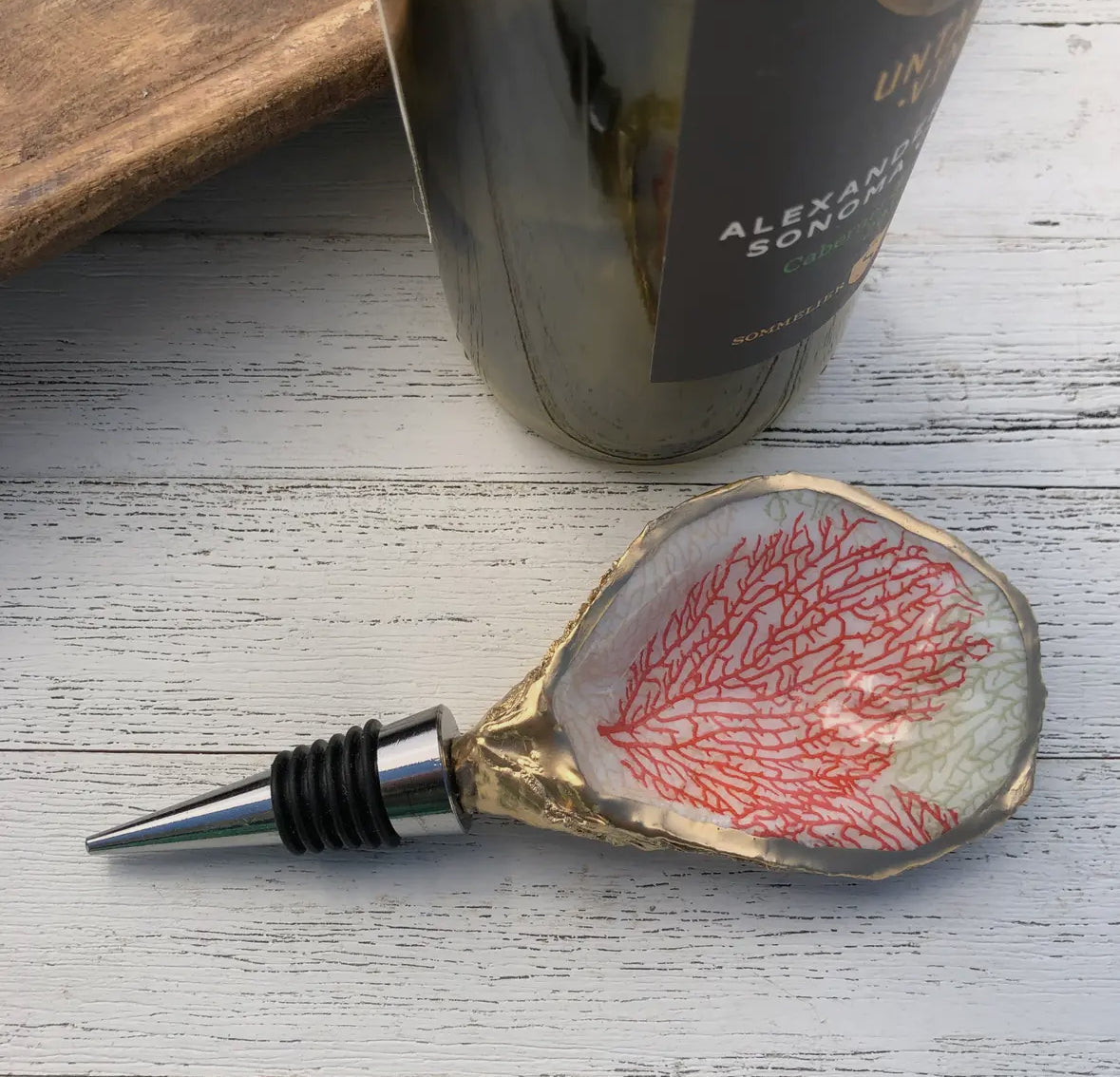 Oyster Shell Wine Stopper - Fan Coral