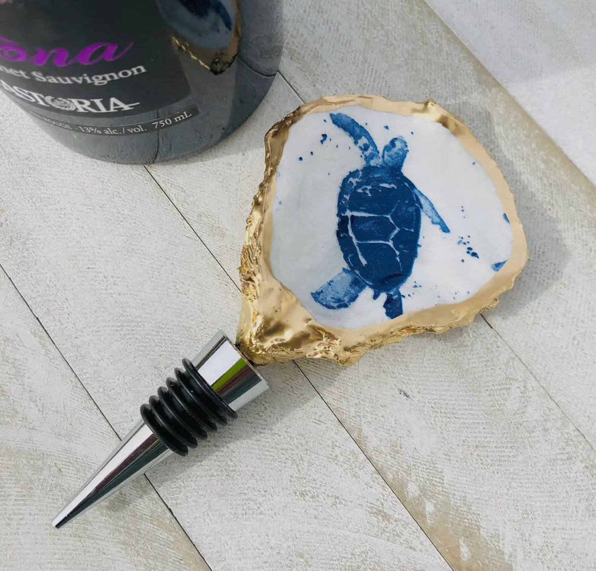 Oyster Shell Wine Stopper - Sea Turtle