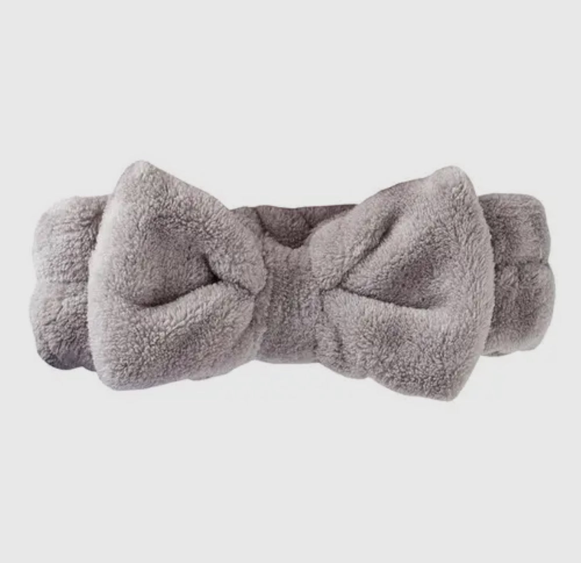 Plush Bow Spa Headband - Grey