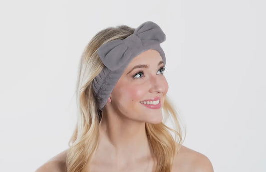 Plush Bow Spa Headband - Grey